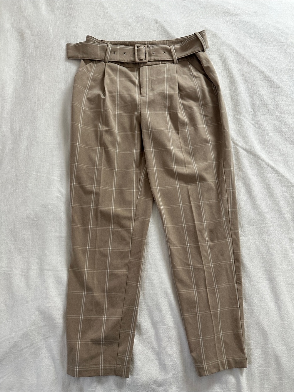 Target Classic Pleated Dress Pants with Belt — Taupe Windowpane Size 4